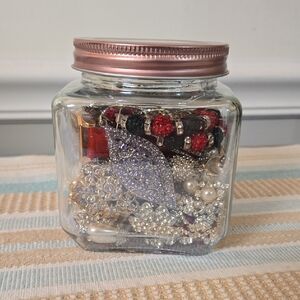 Mystery Jar of Assorted Jewelry with Rhinestones Silver and Gold Accents